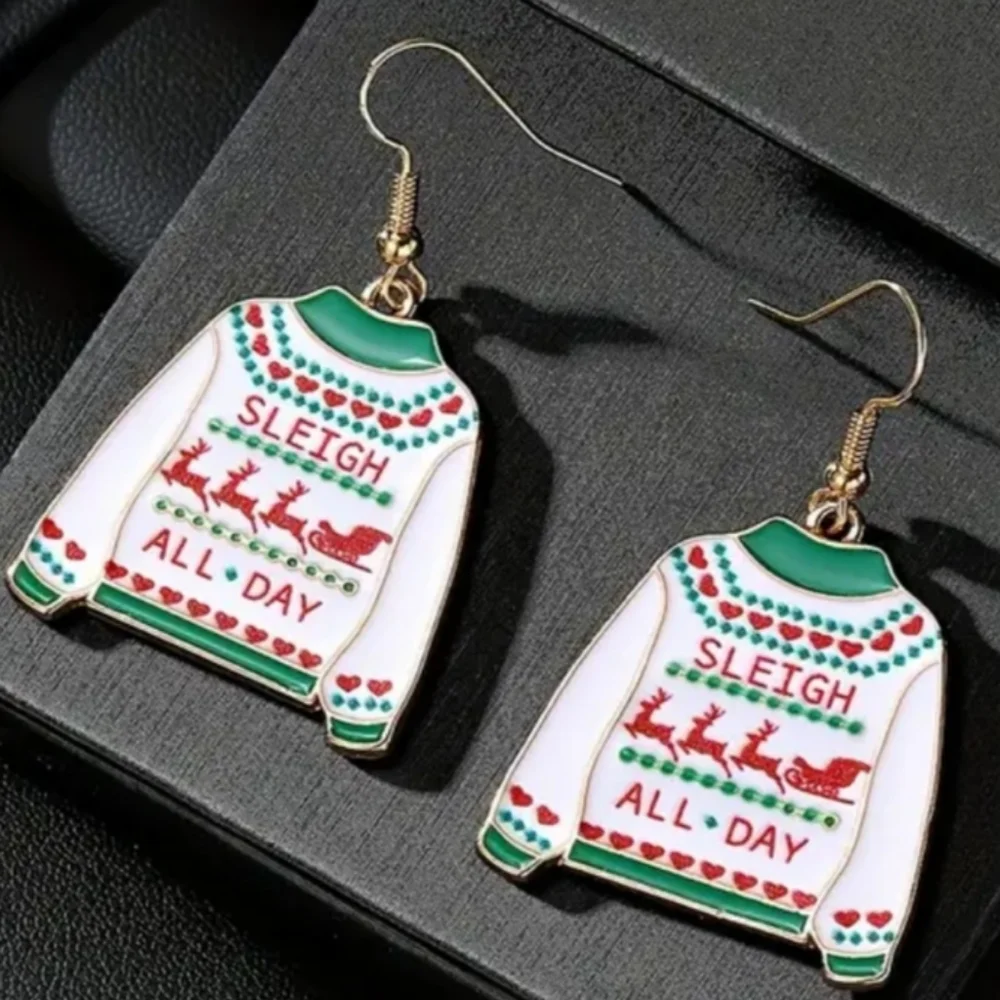 NEW Green Red Festive Christmas Holiday Ugly‎ Sweater Gift Earrings